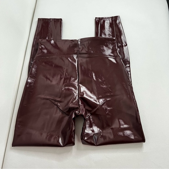 SPANXshape Faux Leather Patent Leggings Size Small Petite Ruby Burgundy Shiny - Picture 3 of 16